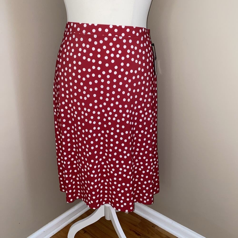 Kasper Red & White Polka Dot-Print A-Line Pull-On Jersey Skirt Plus Size 2X